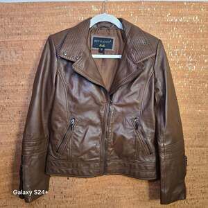 Bernardo Brown Leather  Moto Jacket Size S